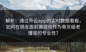 解析：通过开云app的实时数据看板，如何在朋友面前展现你作为骨灰级老懂哥的专业性？